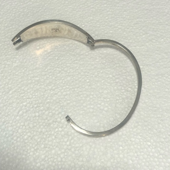 VTG Abalone Inlay Alpaca Silver Bangle Bracelet Palm Tree Mayan Pyramids 6.5” - Picture 4 of 6